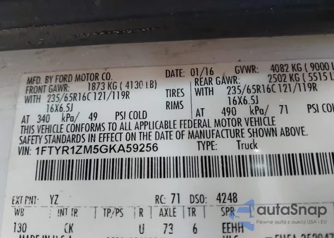 2016 Ford Transit-250 from USA, damaged, VIN 1FTYR1ZM5GKA59256